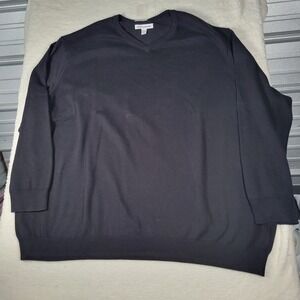 Amazon Essentials V-Neck Sweater Mens 6XLT Black Cotton Knit Pullover Big Tall